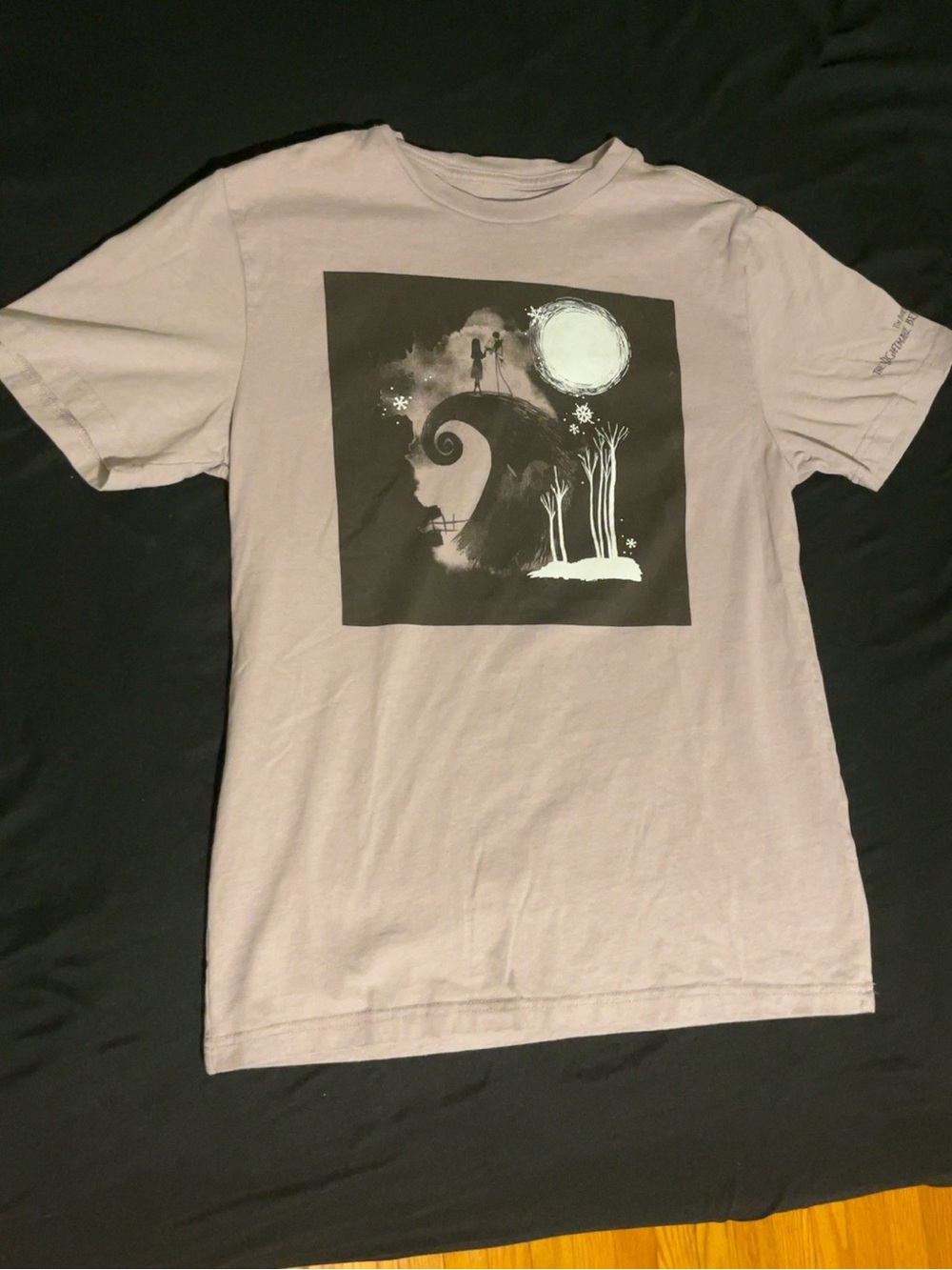 Disney Men's Light Gray Short Sleeve Tee with Night Scene Graphic